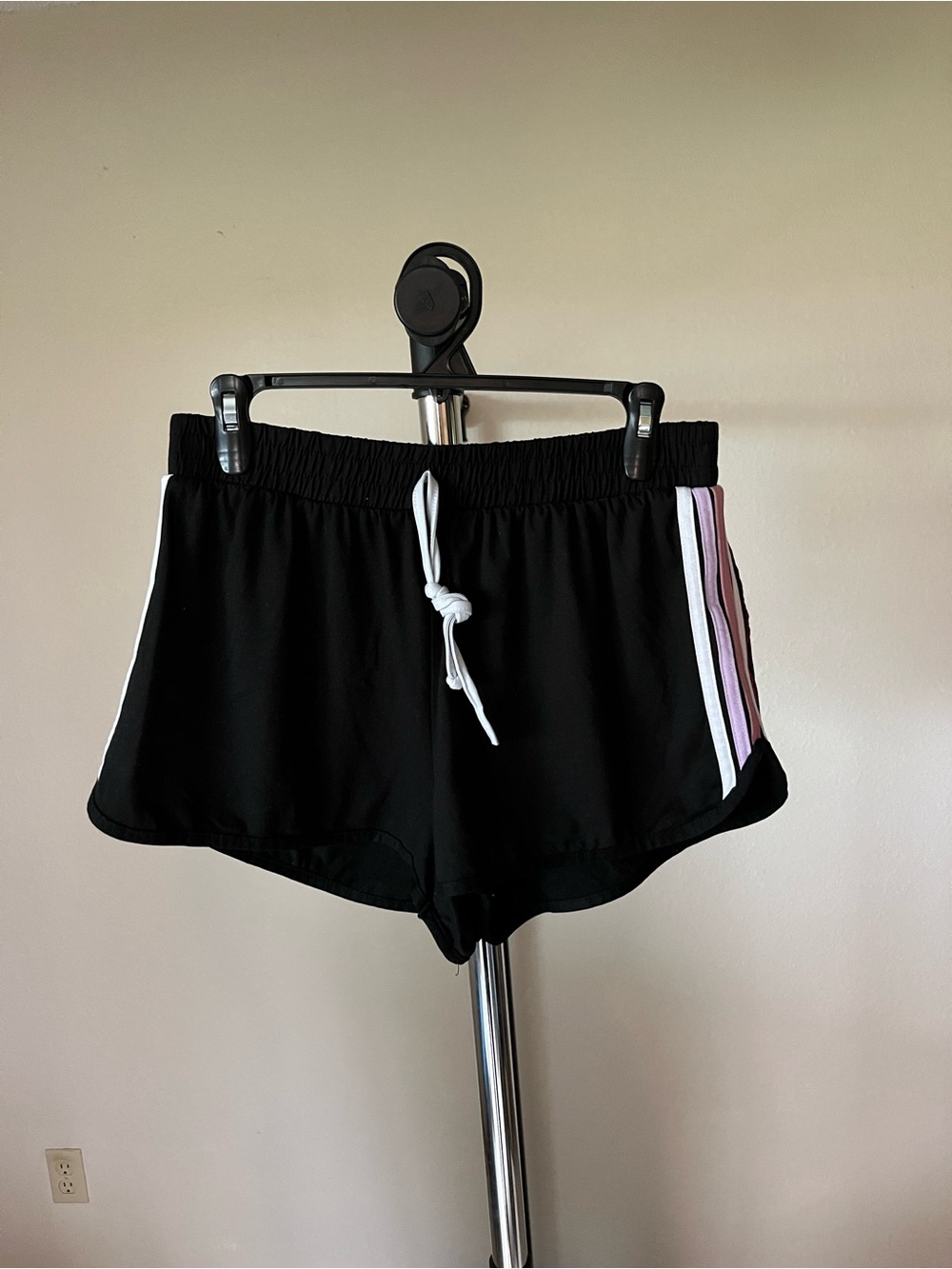 Women’s Black Athletic Shorts with Pink & White Side Stripes